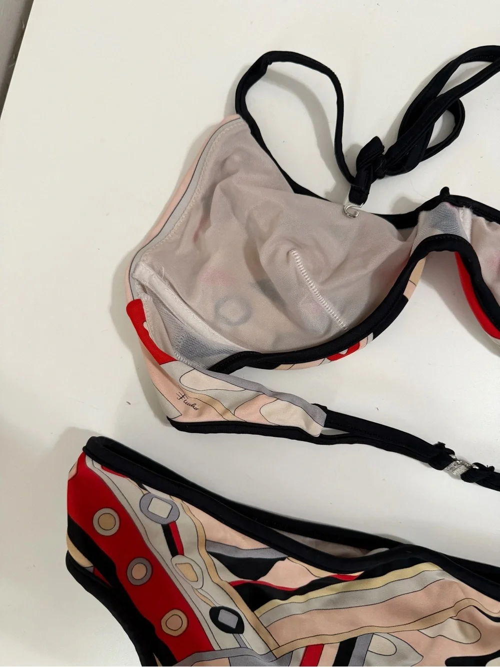 Emilio Pucci Bikini Set Size 44 IT US 8 Signature Print Halter Made In Italy